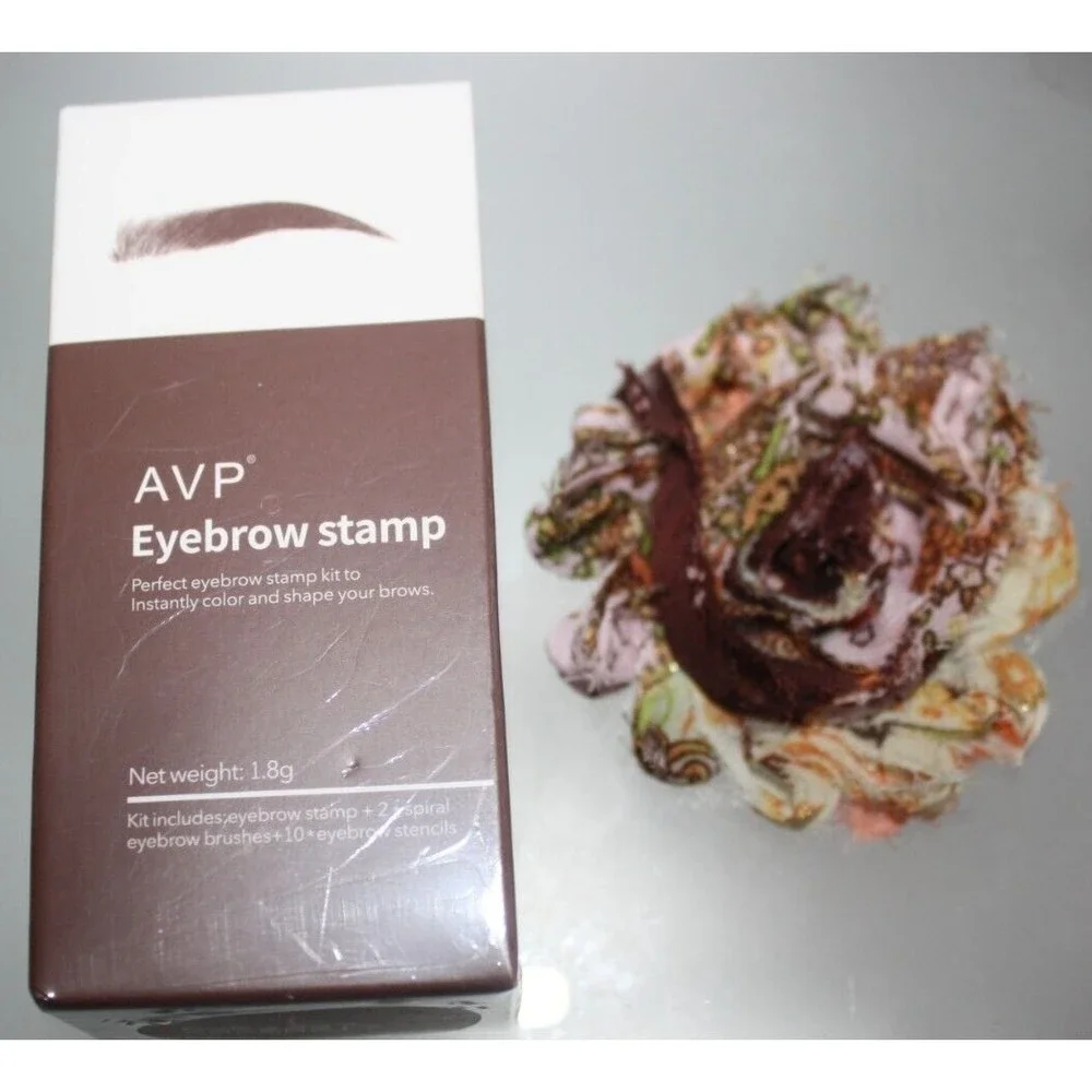 Brow Pomade Eyebrow Stamp Stencil Kit Dark Brown #2 AVP Cosmetics NIB